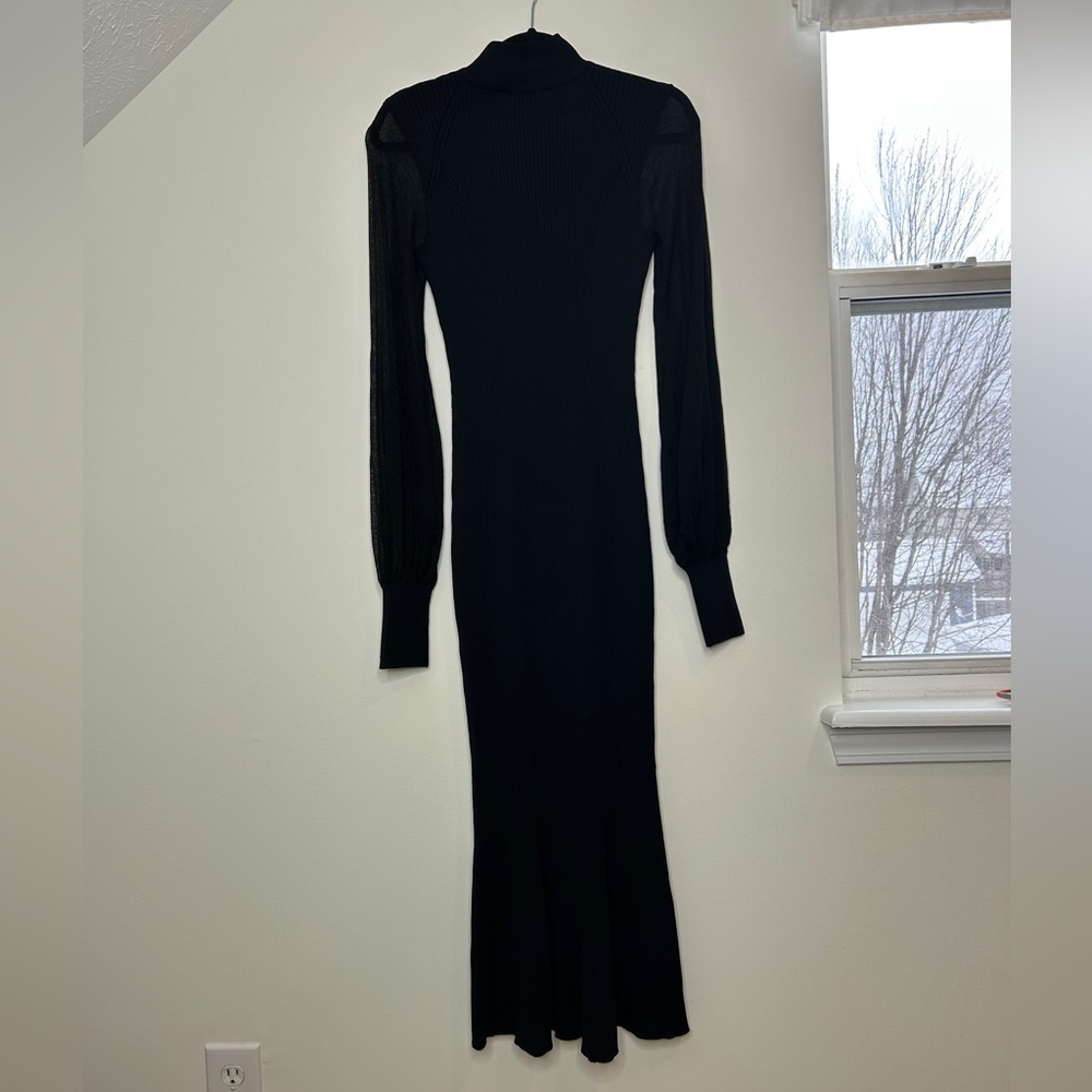 BCBGMAXAZRIA Sheer Sleeve Black Midi Sweater Dress Size XS - Picture 5 of 13